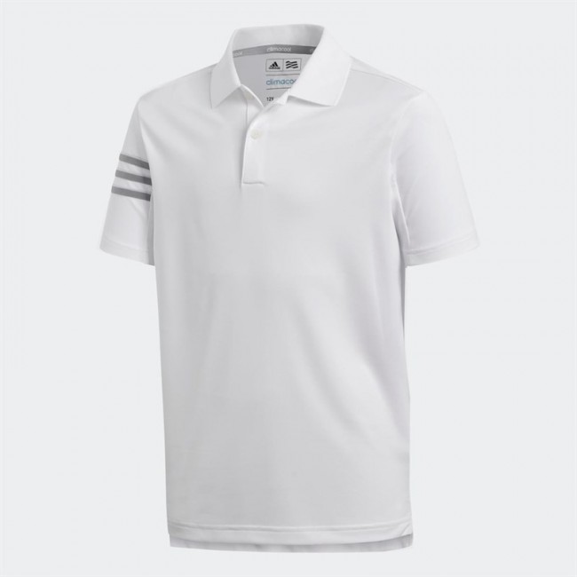 adidas Junior 3 Stripes Golf Polo White