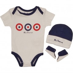 Ben Sherman Baby Three Piece Target Hat/Body/Bootie Set Bright White