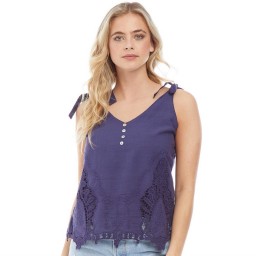 Brave Soul Perla Embroidered And Crochet Tie Strap Navy