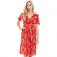 Brave Soul Adrianna V-Midi Red Floral