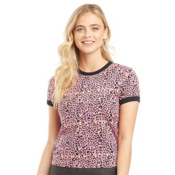 Brave Soul Ariana Printed Leopard Ringer T-Hot Pink Leopard Print