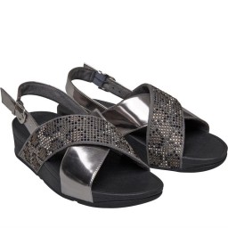 FitFlop Lulu Leopard Crystal Sandal Slide Steel Grey/Black