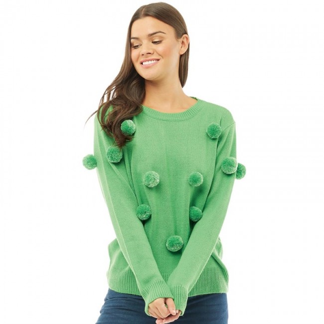 Jacqueline De Yong Bobble Pom Pom Classic Green/DTM/Silver