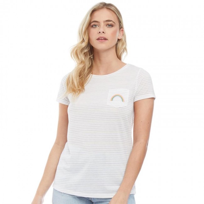 Nocozo Lurex Striped Rainbow Pocket T-White/Rainbow Multi